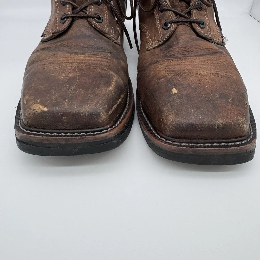 Justin Mens Steel Toe Work‎ Boot Size 13D Brown Stampede Square Leather WK682